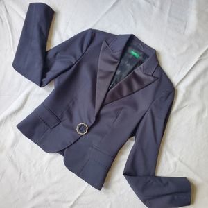 United Colors of Benetton Italy black jacket size Small lined tuxedo blazer crop